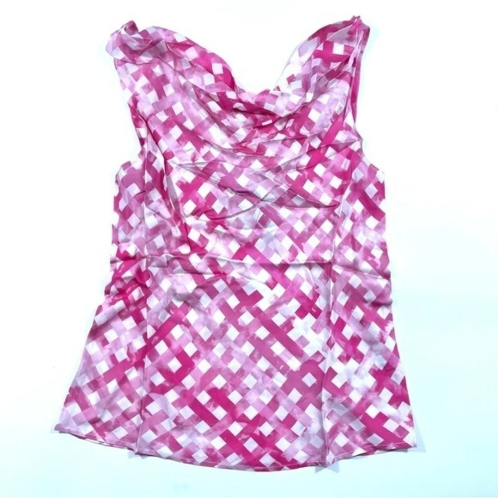 New Chloe Kristyn Gingham Tank Top Drape Neck Pink Ombre